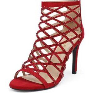 Women's Rhinestone Ankle Strap Open Toe Stiletto Heel Sandals Cutout Dre…